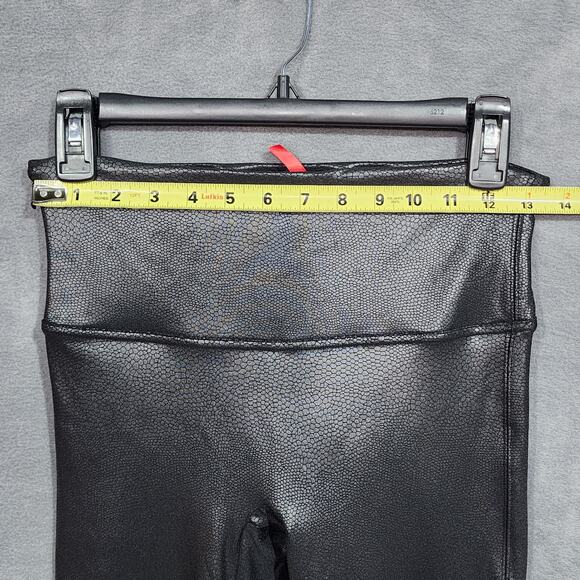 Spanx Leggings Medium Black Snakeskin Print Faux Leather High Waist Pull On - Picture 6 of 6